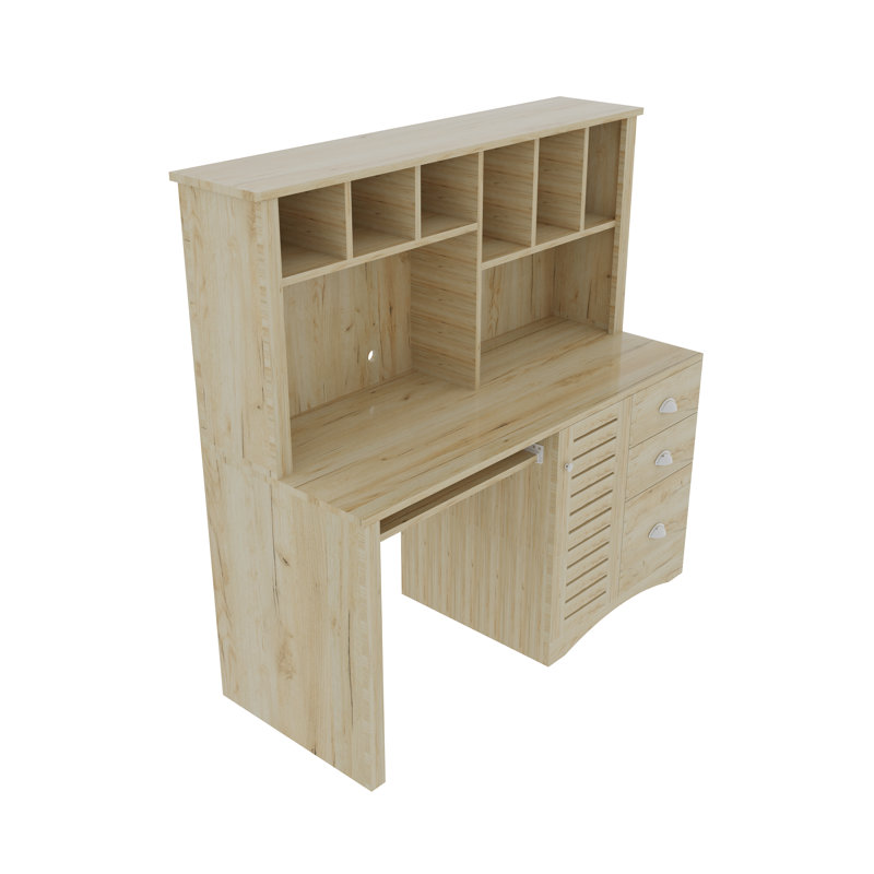 Home Office Computer Desk with 3 Large Drawers & Hutch, Natural