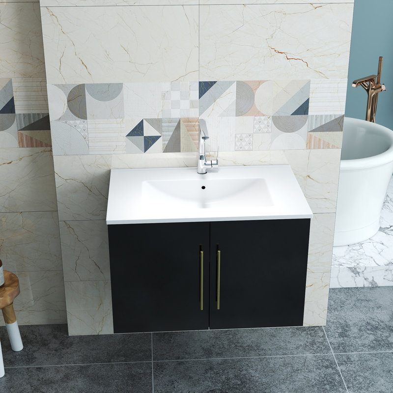 Meuble-lavabo mural avec portes doubles, Noir