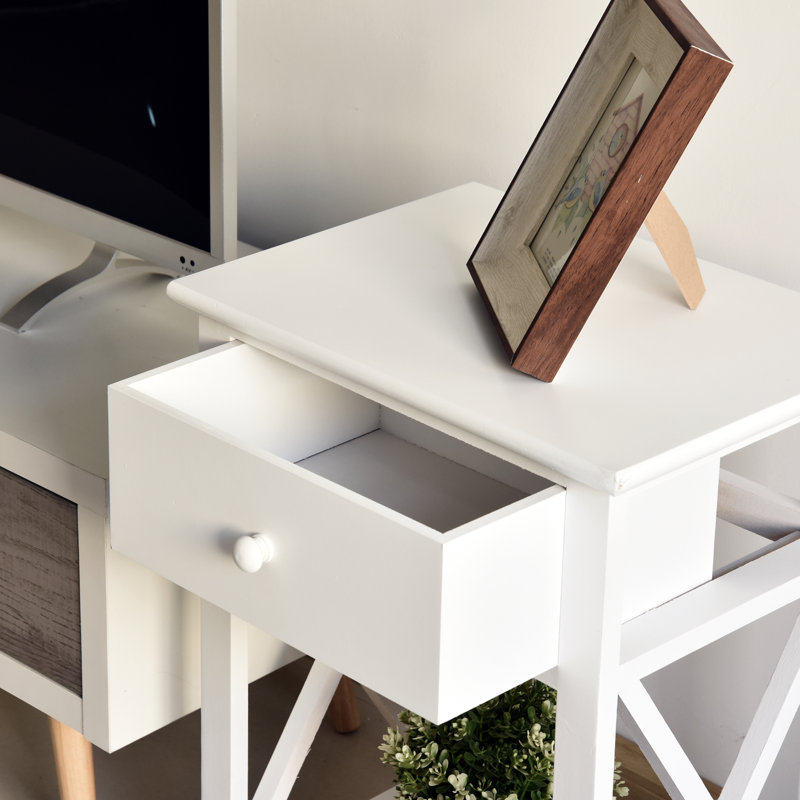 Side Table with Storage, White
