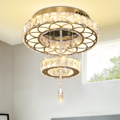Lustre en cristal moderne 16 po à encastrer doré pour le salon, la chambre et la salle à manger