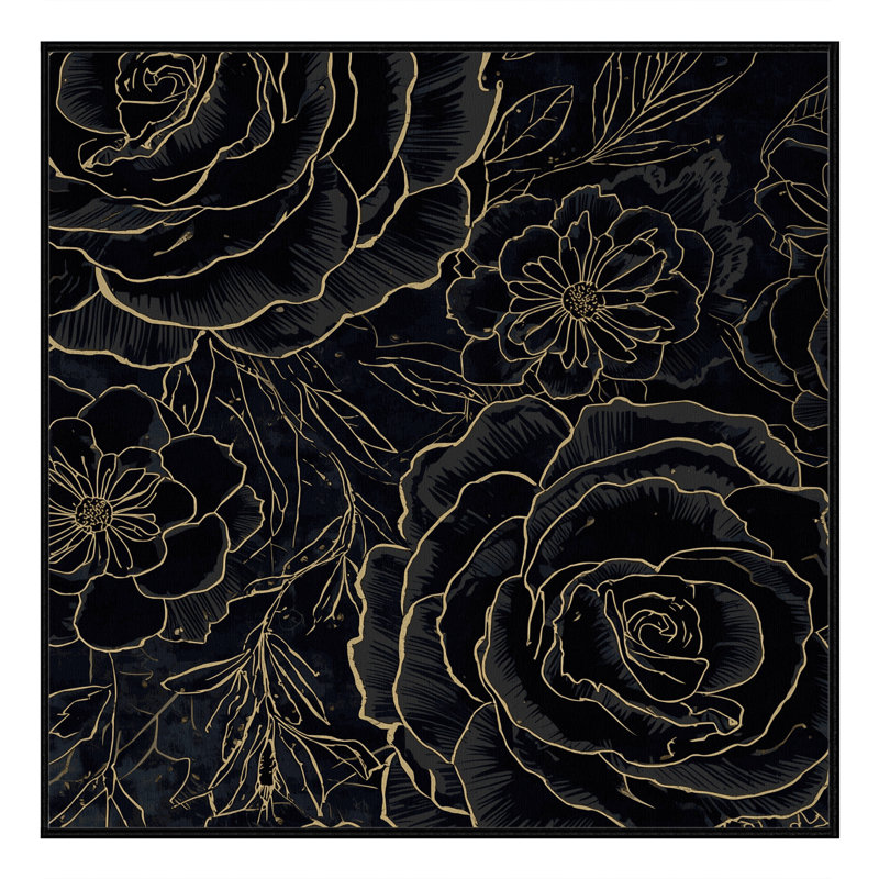 Tapis floral moelleux et doux à motif floral rose et noir Fremantle, Carré 6 pi