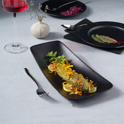 Assiette rectangulaire Vital en porcelaine Black Dazzle Premium