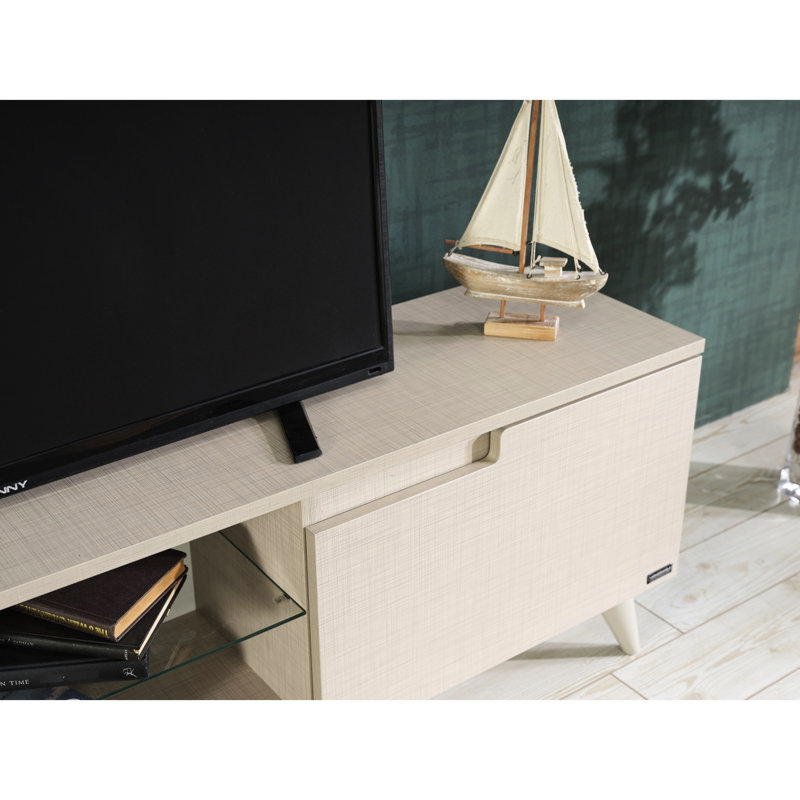 Meuble télé en bois massif pour téléviseur de 75 po ou moins Nikhad, Beige