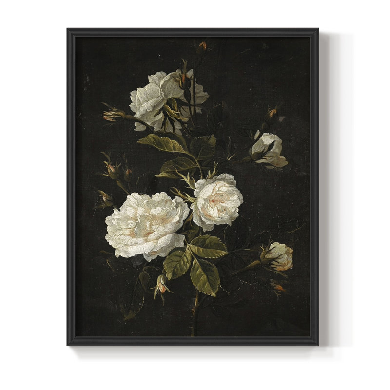 «Vintage Floral Print», imprimé encadré sur papier, Noir, H 14 po x l 11 po