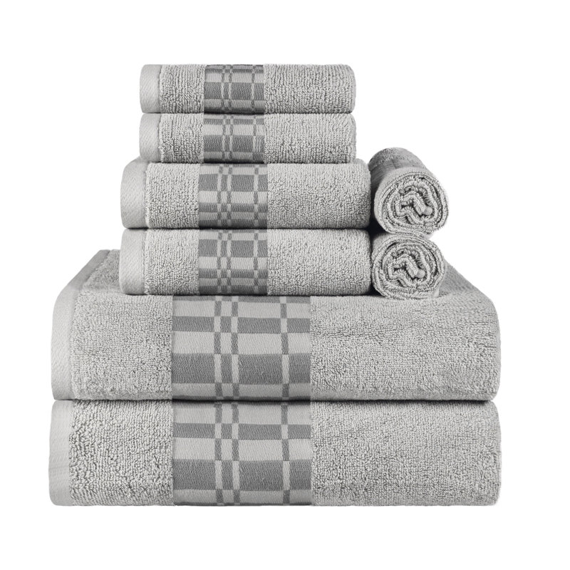 Larissa Cotton Medium Weight Geometric Border 8 Piece Assorted Towel Set, Chrome