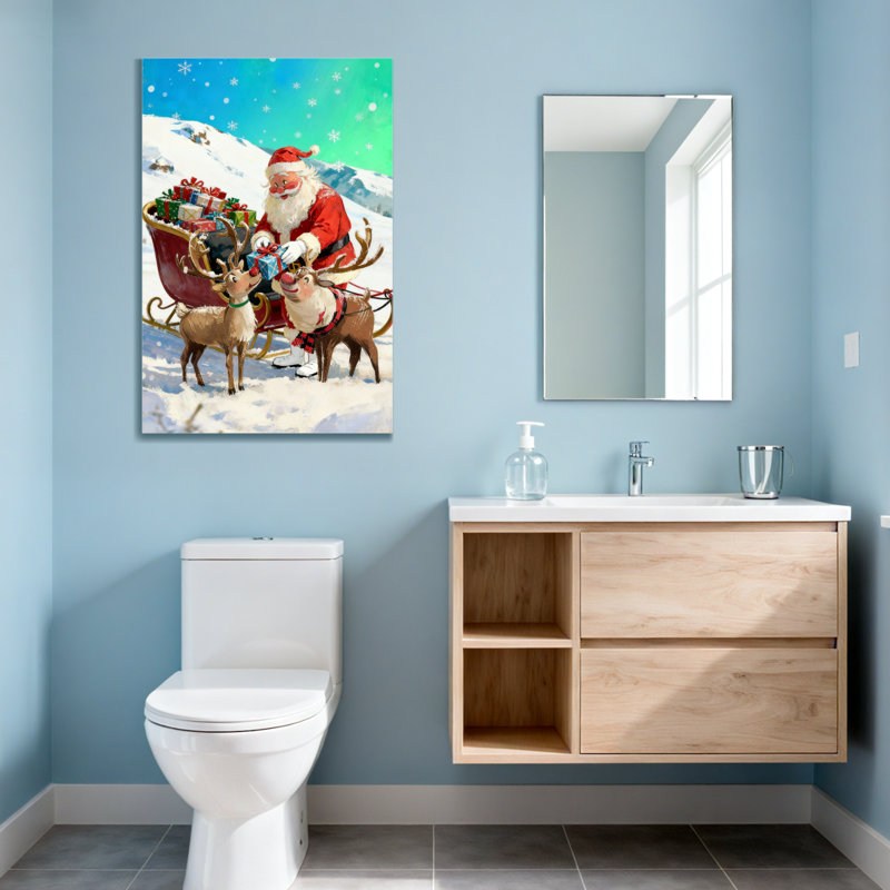 Père Noël de Noël avec des rennes et des cadeaux, H 18 po x l 12 po