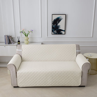 Orylavena Waterproof Basketweave Quilted Sofa Cover Cream Embossed Fabric Furniture Protector with White Backside