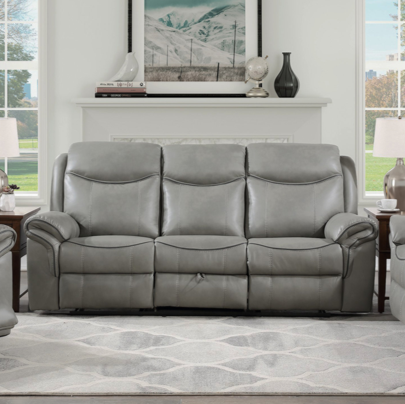 Red Barrel Studio 1Pc Double Reclining Sofa W/ Drop Down Cup Holders ...