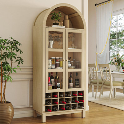 70" Tall Bar Cabinet, Arched Farmhouse Whiskey Station With Glass Doors by Winston Porter