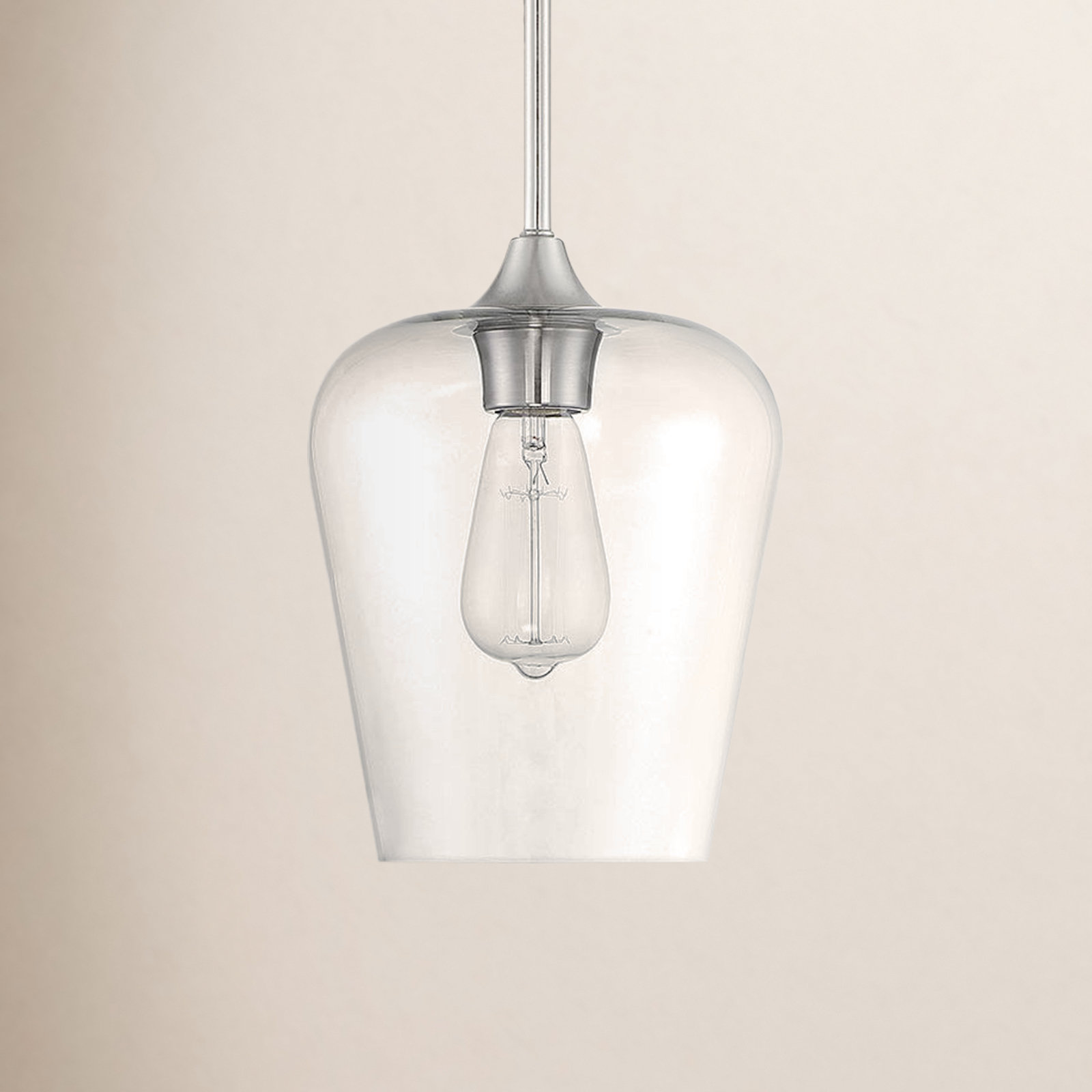 Breena Single Light Glass Steel Dimmable Pendant, Clear, Satin Nickel