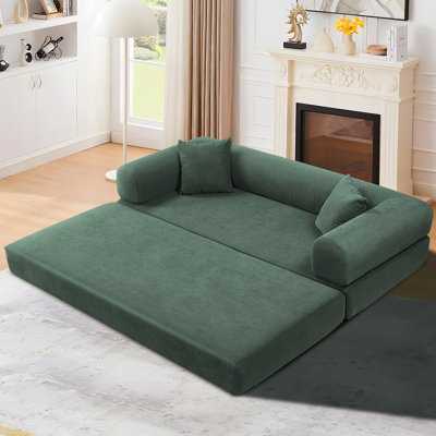Boneless 3-Seats Convertible Floor Sofa Bed with Storage Pocket, Corduroy Folding Mattress Sofa with Zipper Closure, Floor Lounge Couch for Living Room, Bedroom, 80 in