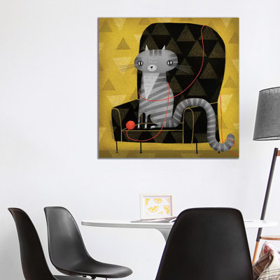 Seated Grey Tabby 1 Piece Wrapped Canvas Wall Art