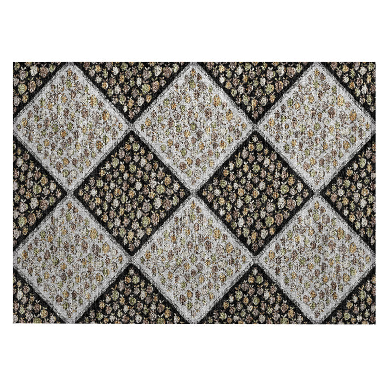 Machine Washable Indoor/Outdoor Chantille ACN2579 Kids Rug, 1'8" x 2'6", Black