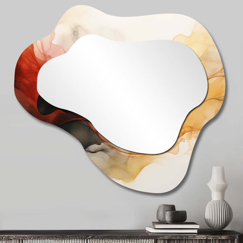 Automne ruisseaux - miroir unique asymétrique à encre liquide, grand miroir mural nuage jaune, impression d'art en métal