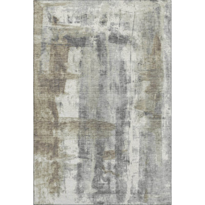 5' X 8' Beige Gray And Ivory Abstract Washable Area Rug With UV Protection