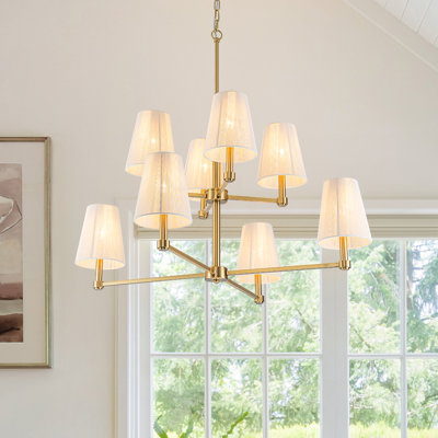 Lustre classique / traditionnel à 8 lumières avec abat-jour en tissu