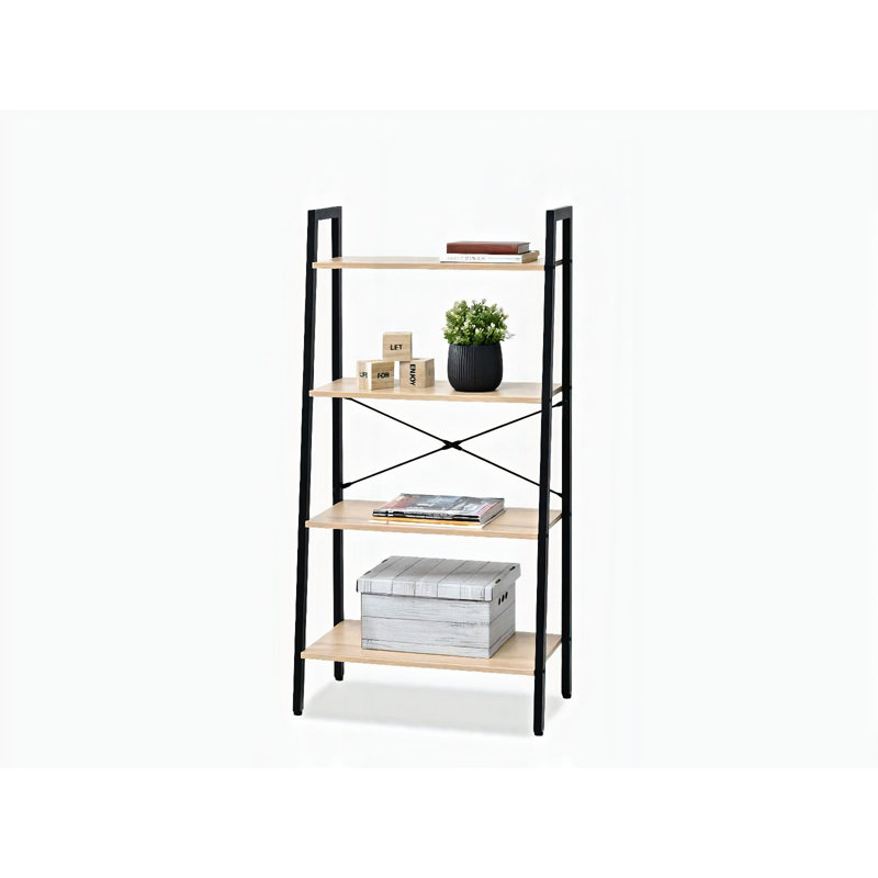 Dawnella 130cm H x 64cm W Steel Etagere Bookcase, Oak, Black