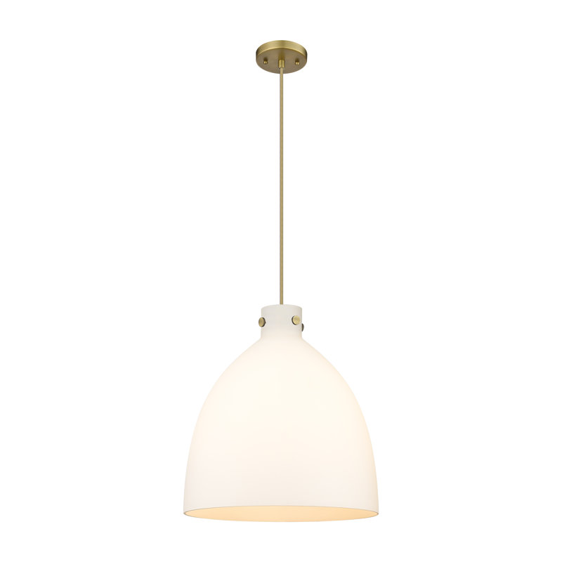 Luminaire suspendu à 1 lumière Badgett, Laiton brossé, Blanc, H 16 po x l 14 po x P 14 po