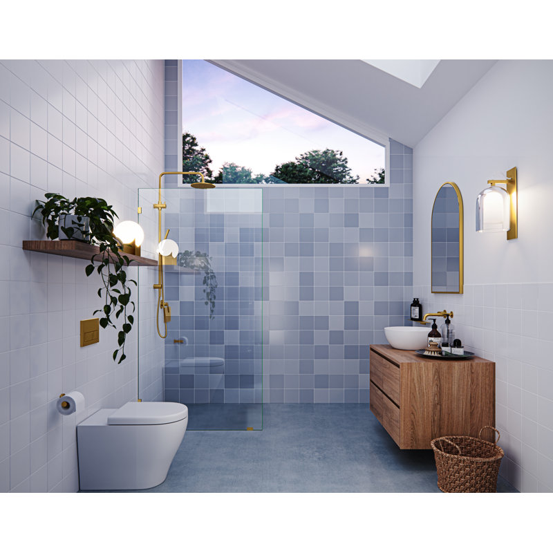 Vela 35.5 in. x 78 in. Fully Frameless Single Fixed Shower Panel, Satin Brass