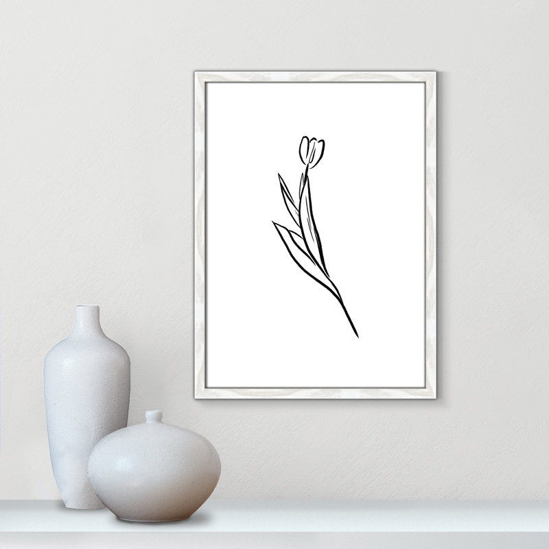 Fleurs simples 1 - reproduction de dessin, H 23 po x l 17 po x P 0,75 po, Papier avec cadre en bois blanc