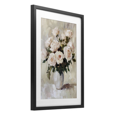 Roses dans un vase à fleurs, reproduction encadrée sous verre, design par Petal Prints Design
