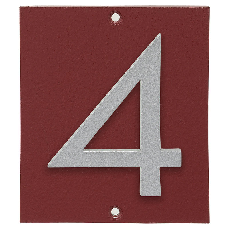 Plaque d’adresse murale sur 1 ligne flottante, Argent, Rouge brique, Oui