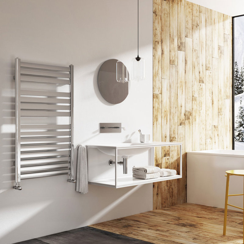 Flat Panel Towel Rail Heated Towel Rails, 1000mm H x 600mm W x 30mm D, Chrome