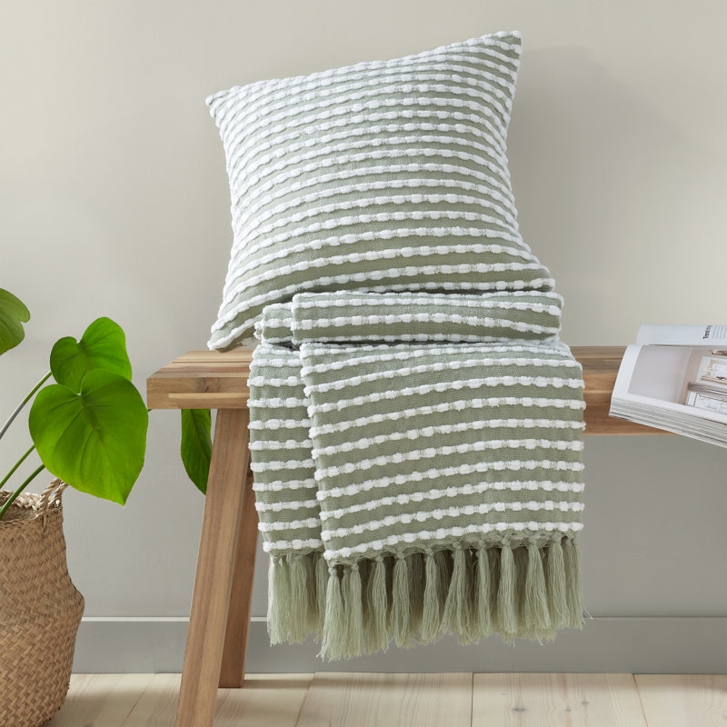 Stab Stitch 125x150cm Blanket Throw, Sage Green