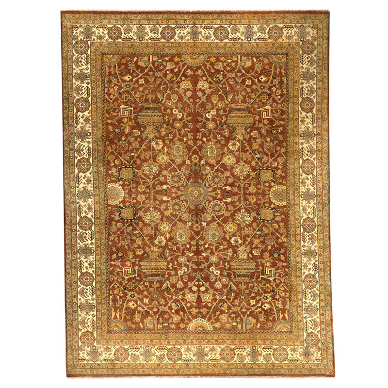 Tapis rouille et ivoire noué à la main de haute qualité