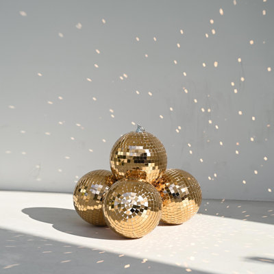  4PCS 7" Small Disco Ball Mirror Mini Hanging Decor for 70s 80s Party Events Wedding DJ Dance Club Stage Lighting Champagne Gold