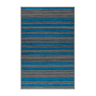 Machine Washable Horizontal Stripes Grey Area Rug