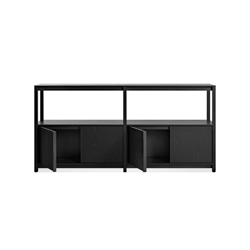 Open Plan Low Bookcase with Storage, Black on Oak, (2 Sheves) 33" H x 68" W x 13" D