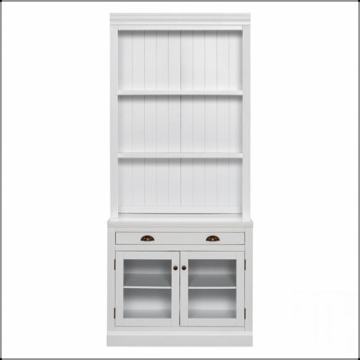 Bibliothèque de 83,4 po de hauteur, bibliothèque moderne avec 2 portes en verre et 1 tiroir, bibliothèque de rangement avec tablettes ouvertes pour le salon, le bureau personnel