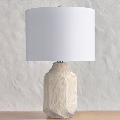 Srivatsa 21‘’ White Etched Ceramic Table Lamp with White Shade