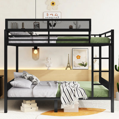 Grand lit superposé en métal noir avec tablette de rangement, pour adultes, structure stable, surface enduite, capacité maximale de 600 lb