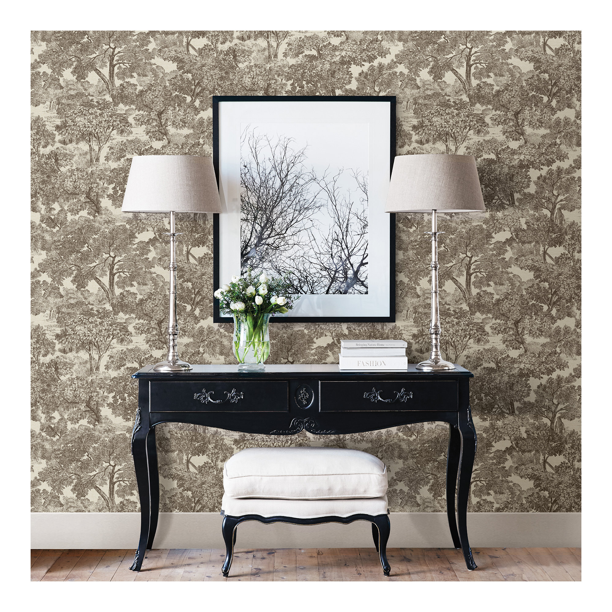 Otera Toile 33' x 20.5" Wallpaper Roll, Brown