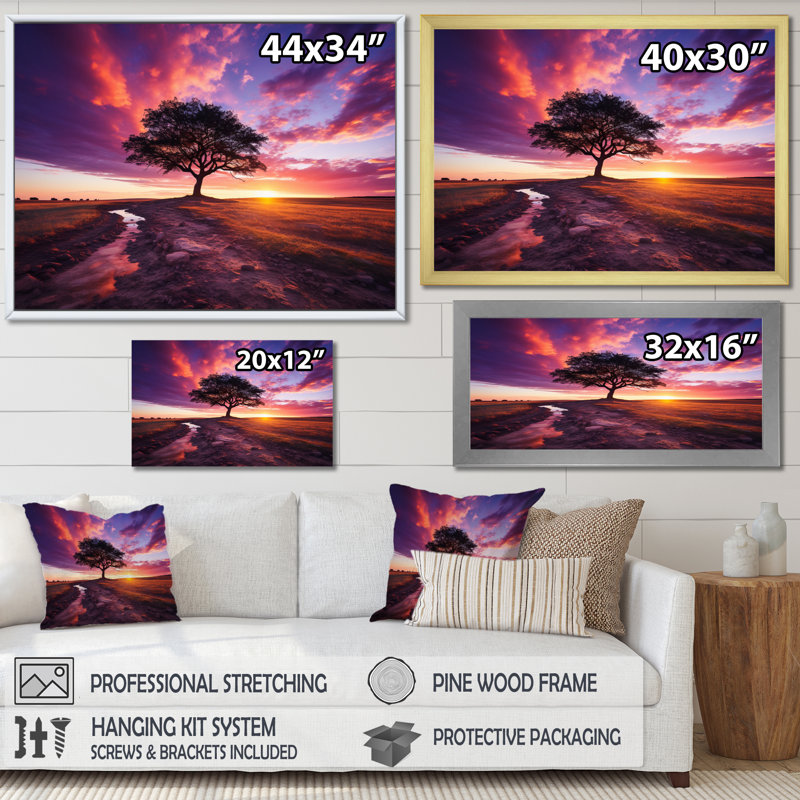 Coucher de soleil majestueux, Cadre flottant doré, H 16 po x l 32 po x P 1 po