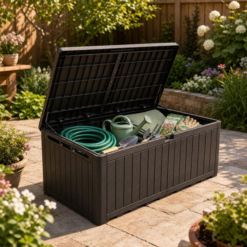 Coffre de terrasse en résine résistant à l'eau 110-240 gallons avec serrure à combinaison Edrosie Inc, Brun, 240