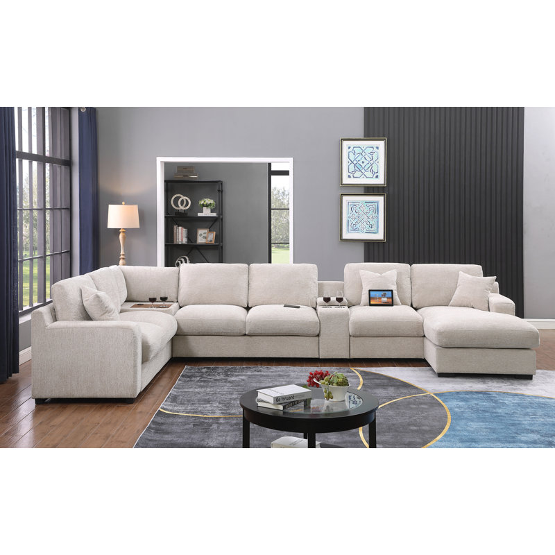 Canapé modulaire en tissu 141,5 po Chenille, Beige