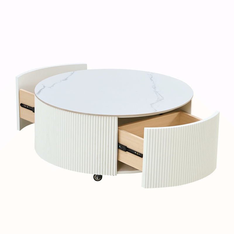 Modern Round Movable Coffee Table With Casters, White