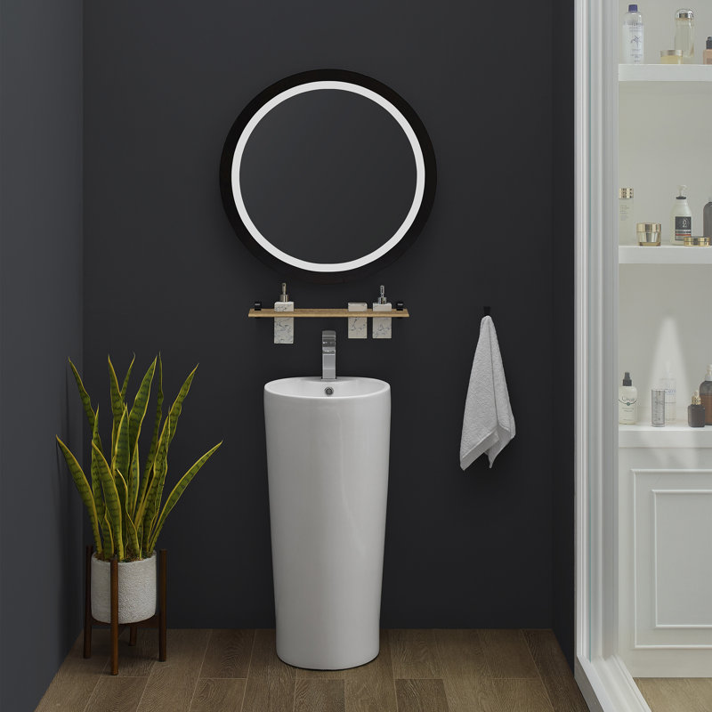 Lavabo sur pied circulaire blanc brillant Monaco SM-PS307, Blanc brillant