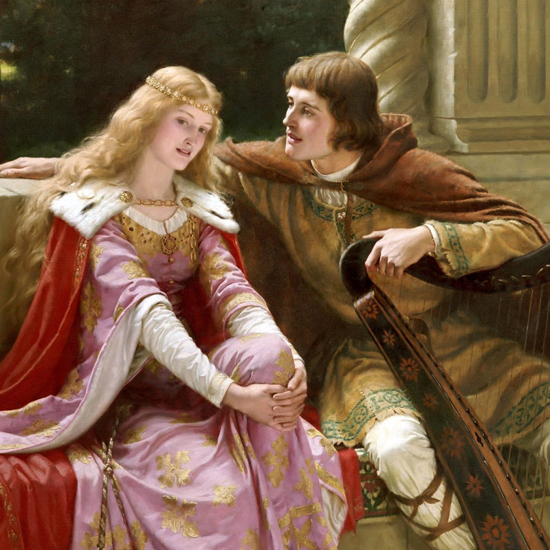 "Tristan et Isolde" par Edmund Blair Leighton sur toile, H 28,25 po x l 31,25 po