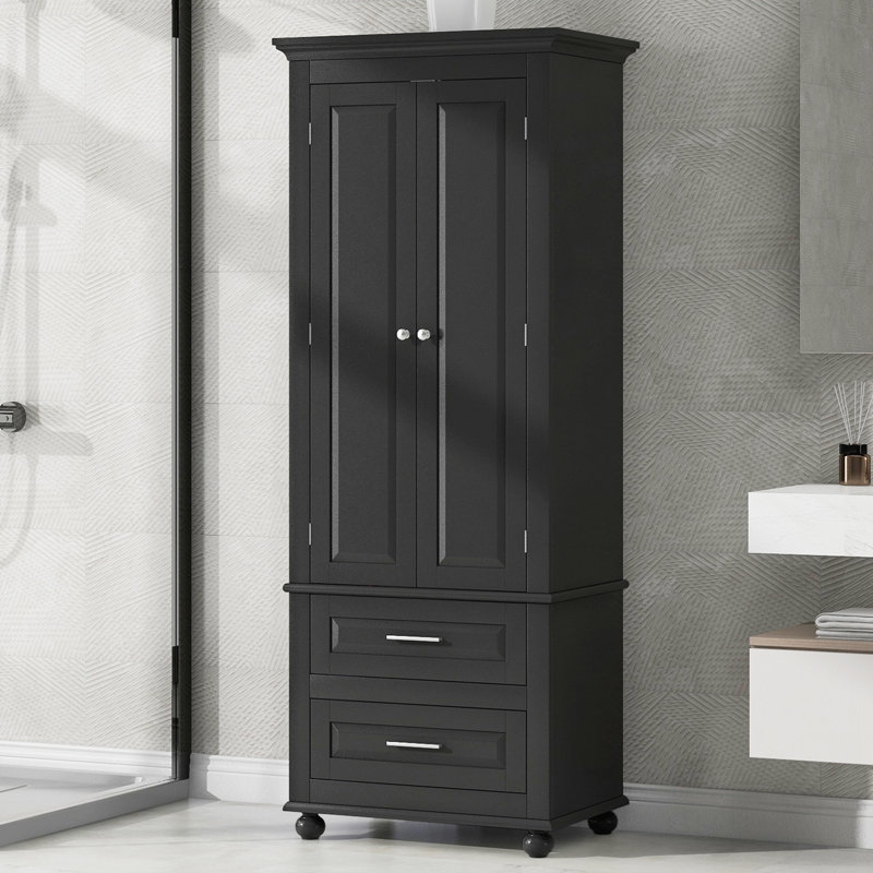 Armoire à linge autoportante avec deux tiroirs Rhasaan, Noir
