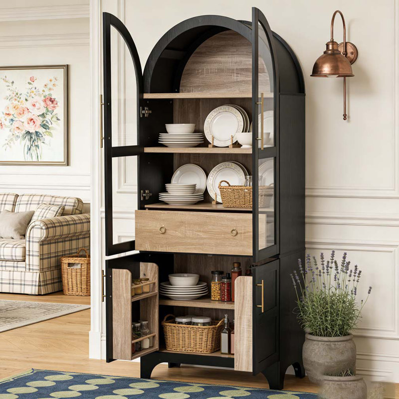 Grand garde-manger arqué 71 "avec tablettes de porte 71", Noir