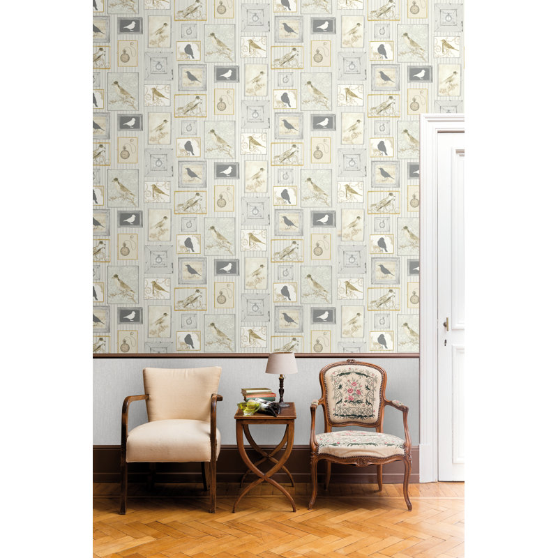 Hagen Birds 10m x 53cm Wallpaper Roll, Silver