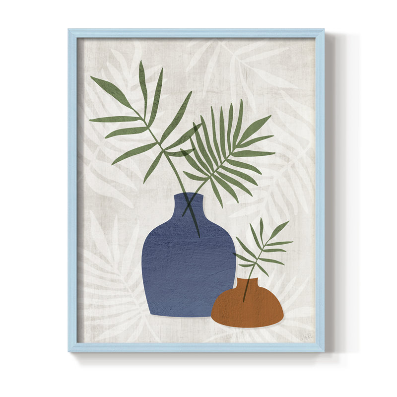Palm Still Life I Framed Print - Solid Wood, 15" H x 12" W, Blue