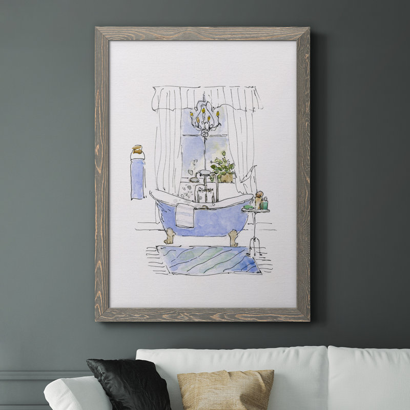 «Sketchy Bath I», peinture sur toile encadrée, Encadré gris, H 44 po x l 31 po x P 1 po