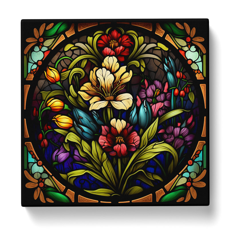 Floral Stained Glass Effect No.1 - Wrapped Canvas, 35cm H x 35cm W x 3cm D