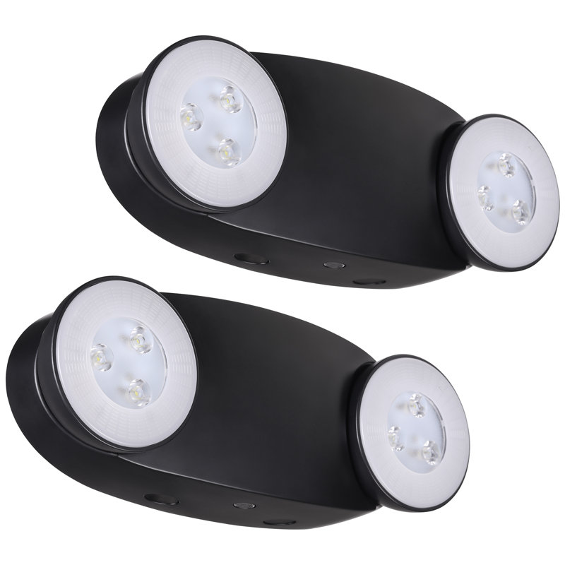 High Brightness Led Emergency Light, Rotatable Dual-head Emergency Lighting With Battery Backup, Black, Black