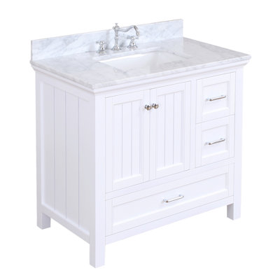 Ensemble de meuble-lavabo simple 36 po avec meuble blanc et comptoir en marbre de Carrare Maven